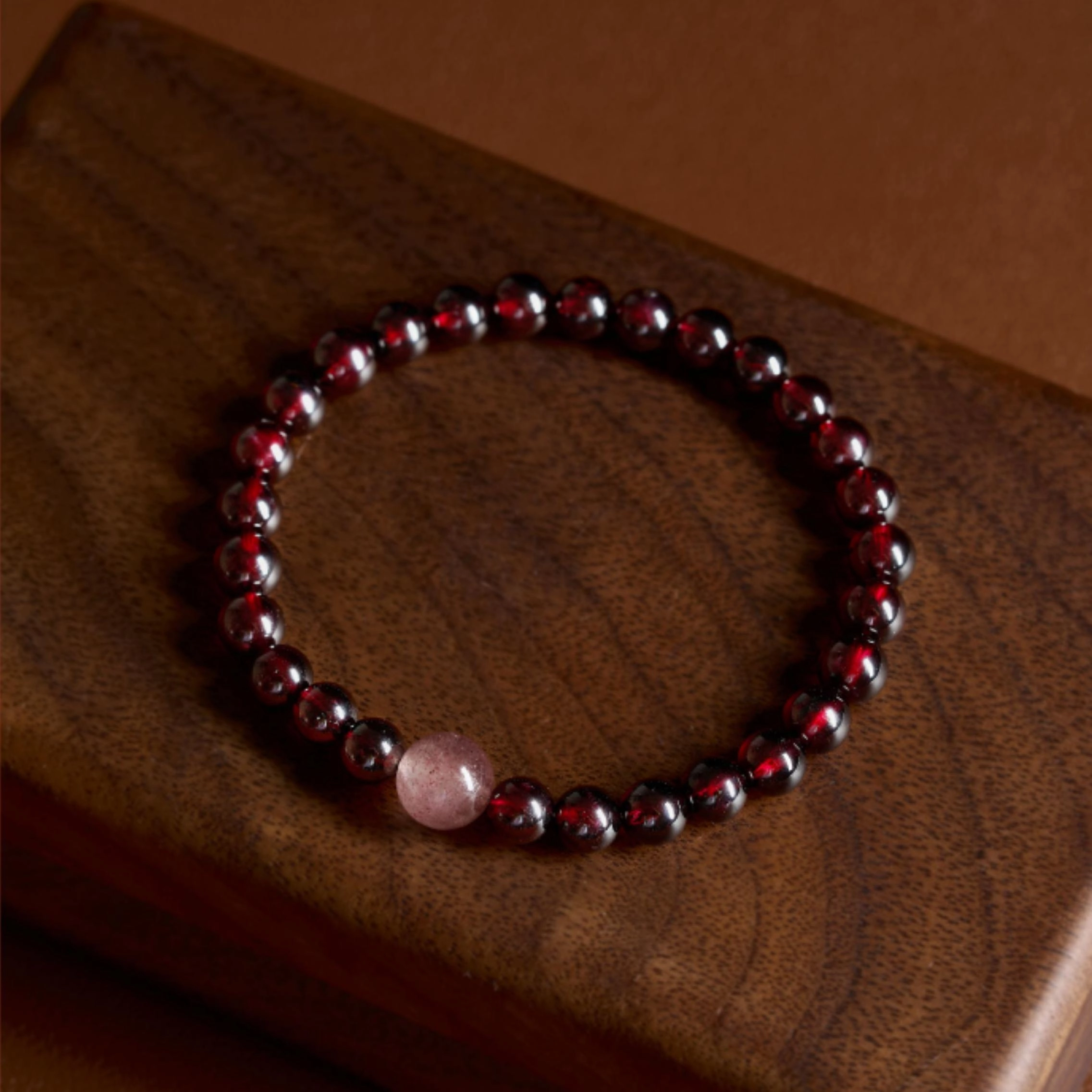 7A Garnet Bracelet (1) Grade 7A Garnet Bracelet Paired with 6mm Rose Quartz - Image 1