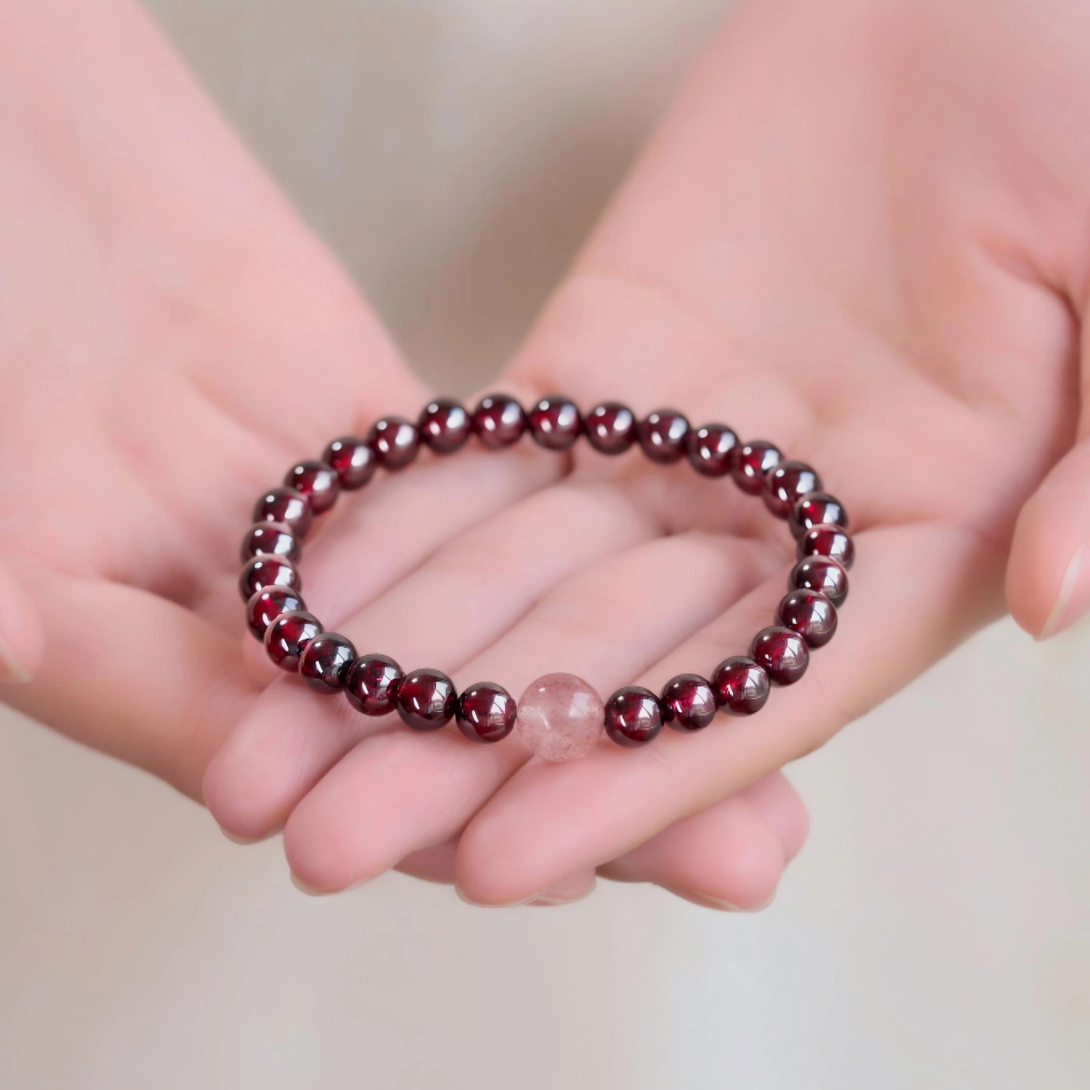 7A Garnet Bracelet (5) Grade 7A Garnet Bracelet Paired with 6mm Rose Quartz - Image 5