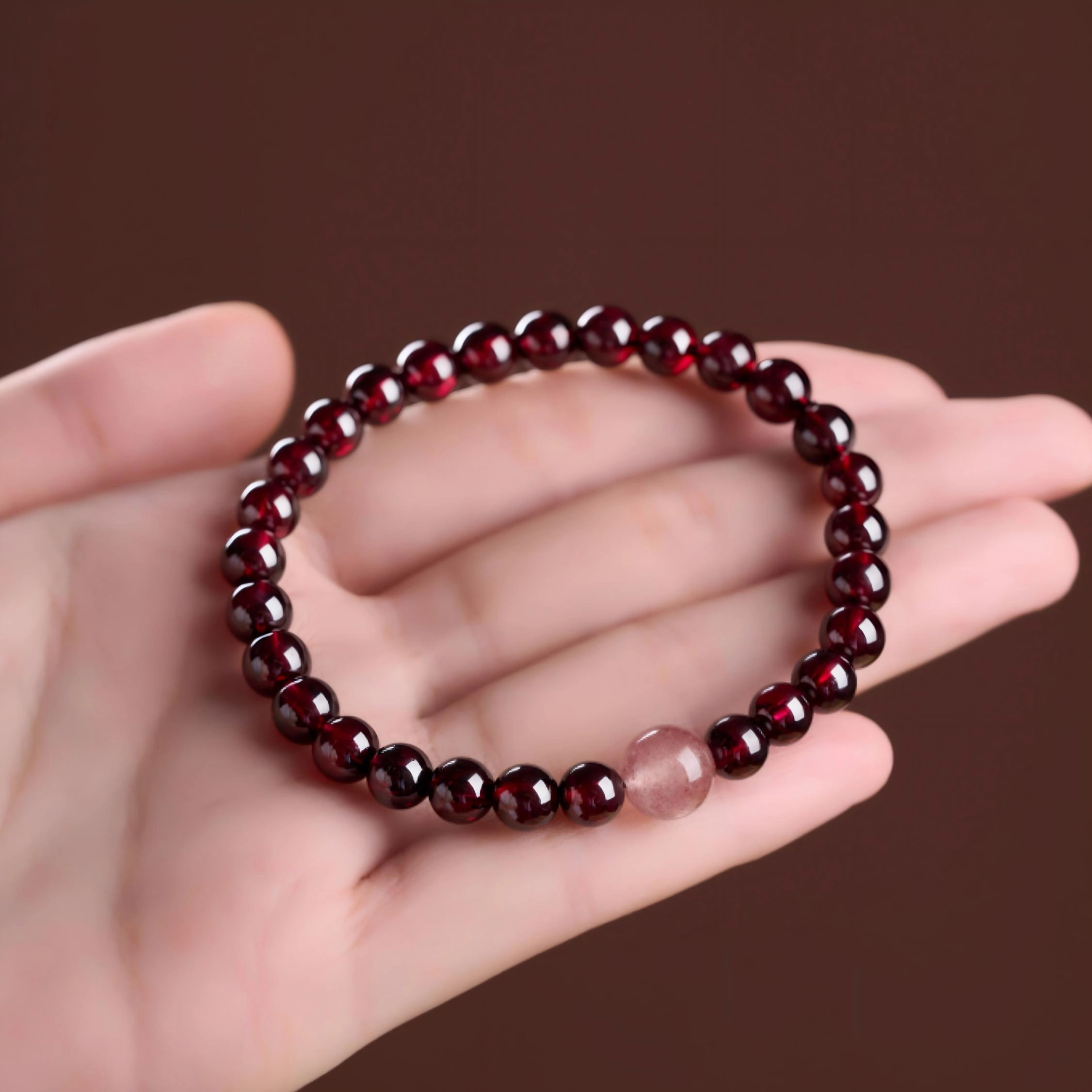 7A Garnet Bracelet (6) Grade 7A Garnet Bracelet Paired with 6mm Rose Quartz - Image 3