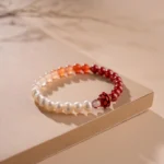 Agate & Pearl Bracelet With Cinnabar Red Lotu