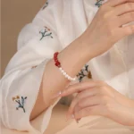 Agate & Pearl Bracelet With Cinnabar Red Lotu - Image 2