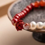 Agate & Pearl Bracelet With Cinnabar Red Lotu - Image 9