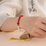 Agate & Pearl Bracelet With Cinnabar Red Lotu - Image 7