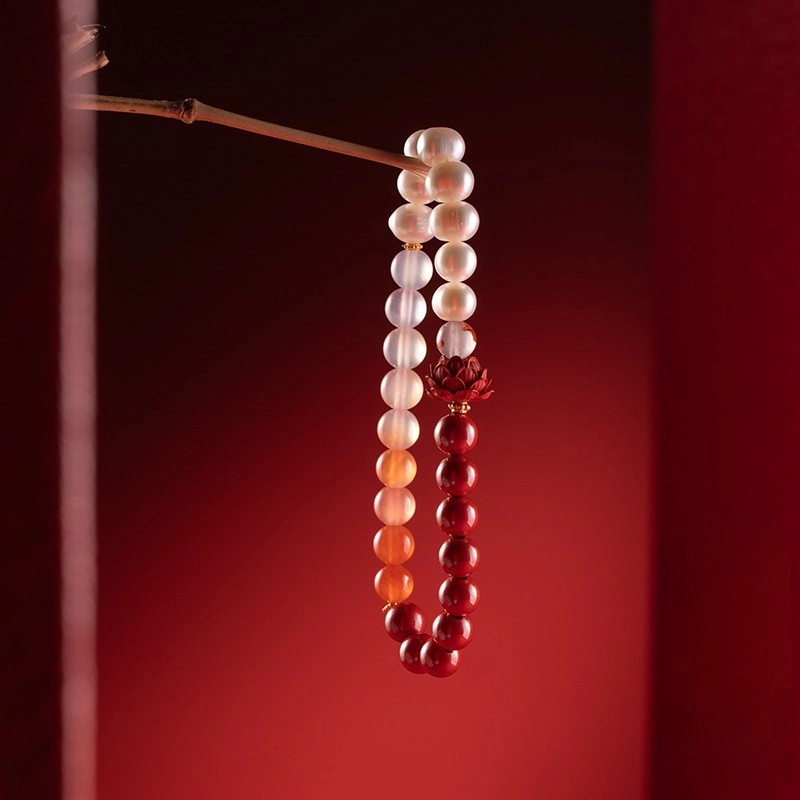 A926-15.jpg Agate & Pearl Bracelet With Cinnabar Red Lotu - Image 8