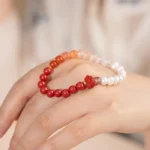 Agate & Pearl Bracelet With Cinnabar Red Lotu - Image 3