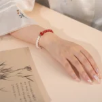 Agate & Pearl Bracelet With Cinnabar Red Lotu - Image 5