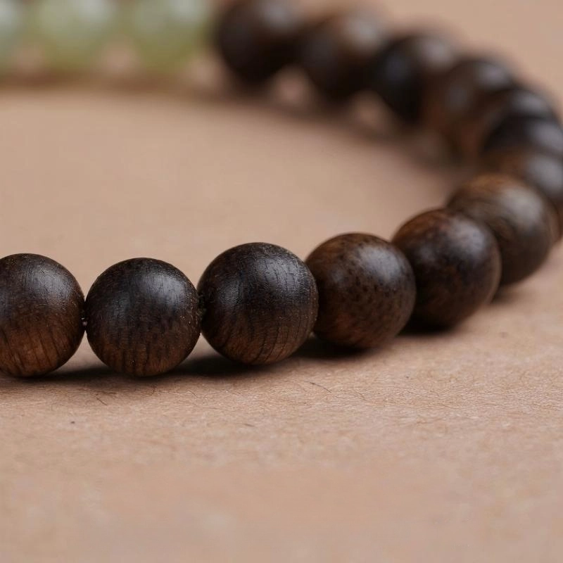 Agarwood Bracelet With Natural Hetian Jade (3) Agarwood Bracelet With Natural Hetian Jade - Image 3