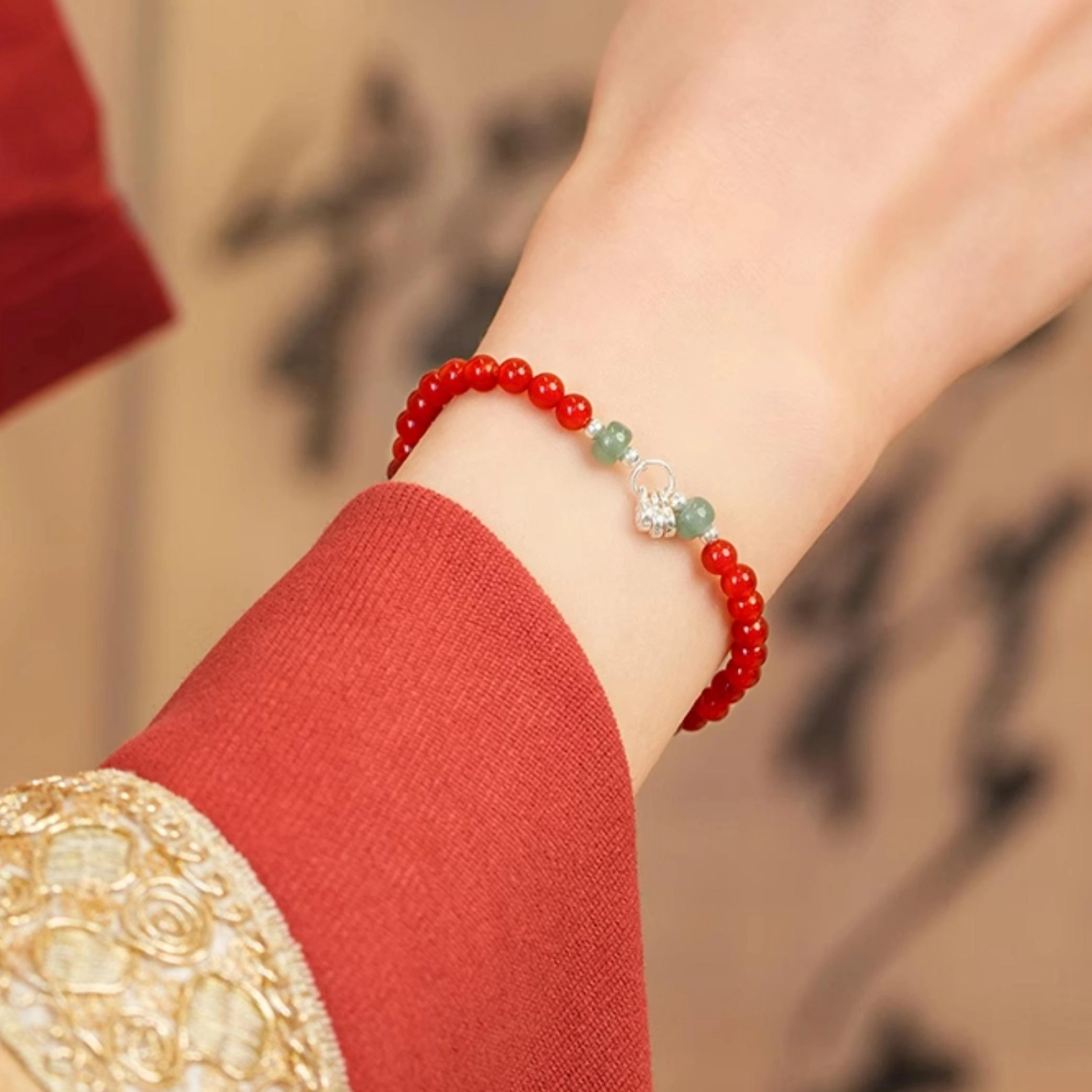 Agate Bracelet with Jade (3) Natural Red Agate Bracelet with Jade Accents - Image 5