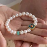 Turquoise & Pearl Bracelet With Enamel Decoration - Image 5