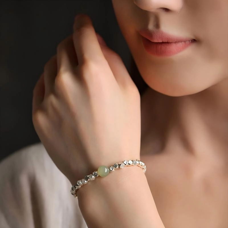 Exquisite silver bracelet-1 (2) Exquisite silver bracelet with Hotan jade bead - Image 2