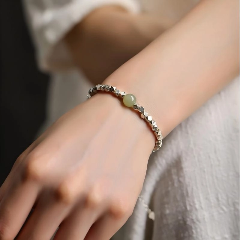 Exquisite silver bracelet-1 (3) Exquisite silver bracelet with Hotan jade bead - Image 3
