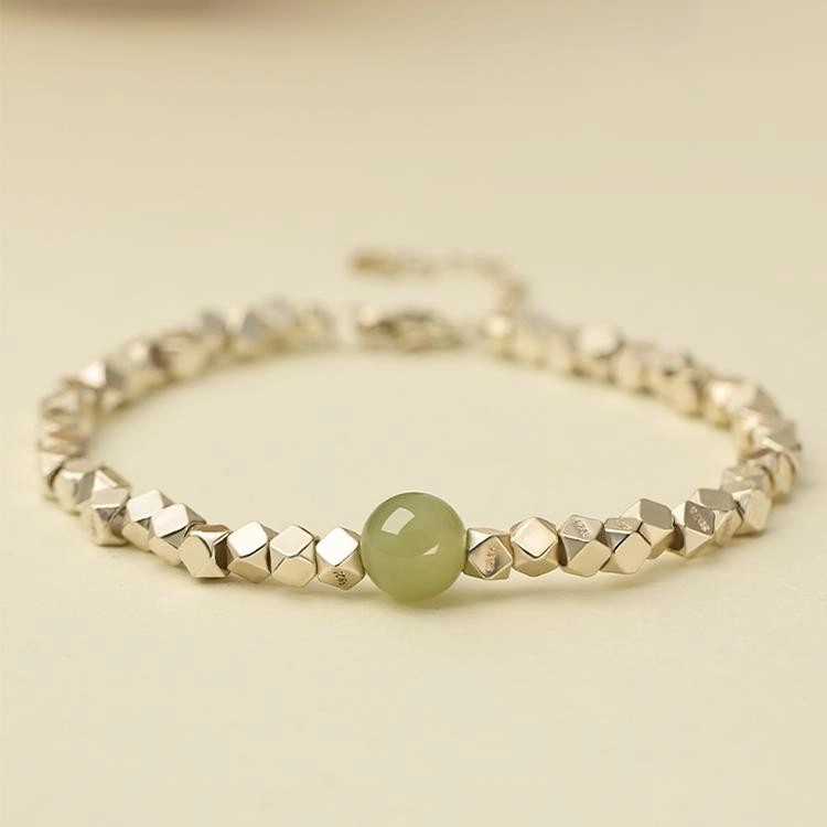 Exquisite silver bracelet-1 (5) Exquisite silver bracelet with Hotan jade bead - Image 1
