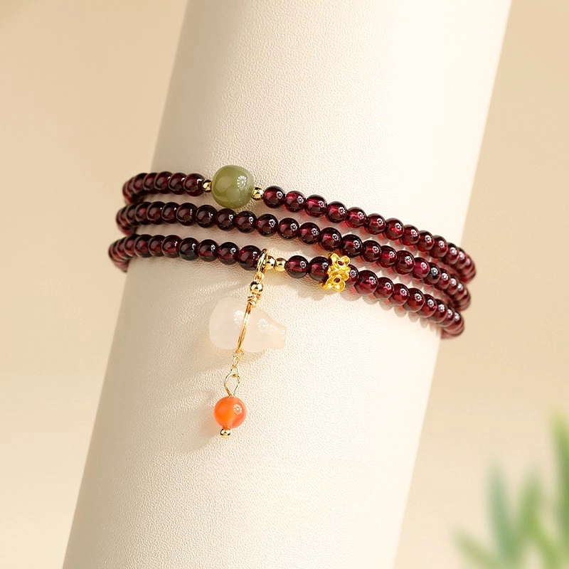 Garnet Bracelet Multi-Strand (2) Natural Garnet Bracelet Multi-Strand Layered Design - Image 5