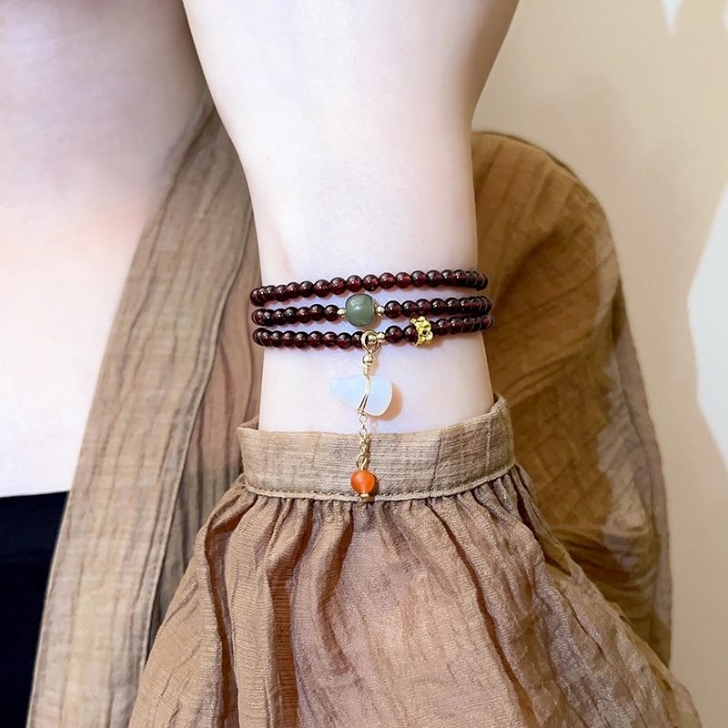 Garnet Bracelet Multi-Strand (4) Natural Garnet Bracelet Multi-Strand Layered Design - Image 4