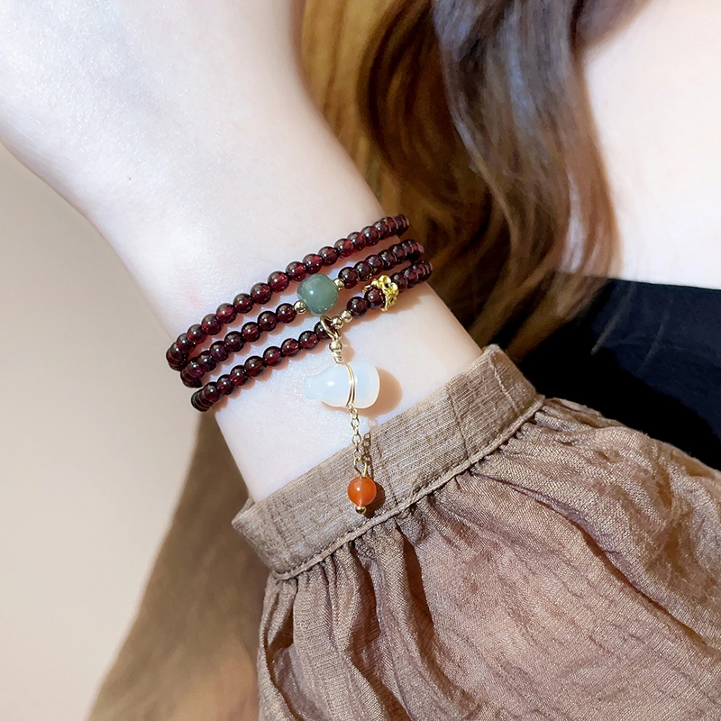 Garnet Bracelet Multi-Strand (5) Natural Garnet Bracelet Multi-Strand Layered Design - Image 2