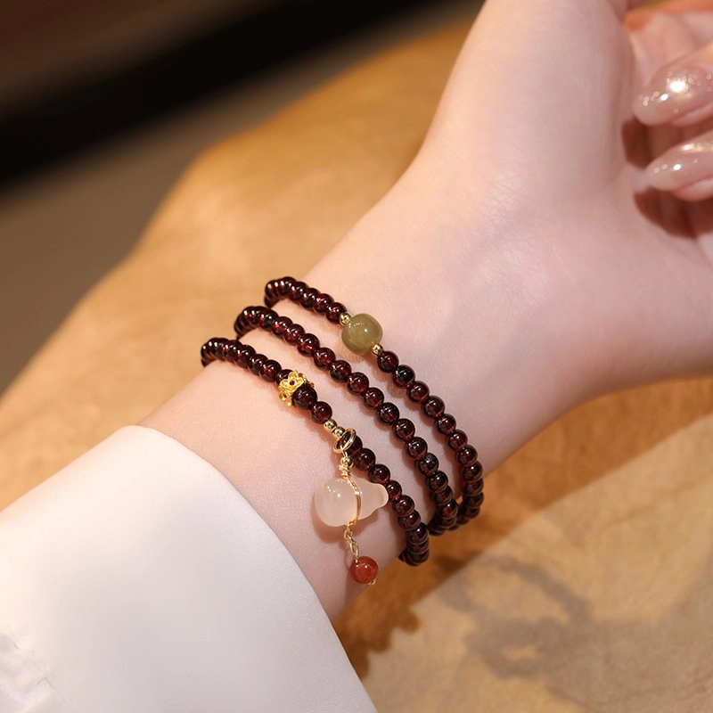 Garnet Bracelet Multi-Strand (8) Natural Garnet Bracelet Multi-Strand Layered Design - Image 3