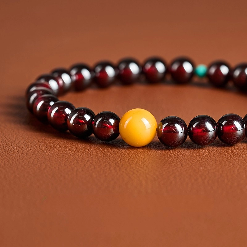 Garnet Bracelet with Amber (2) 6mm Garnet Bracelet with Amber & Turquoise - Image 6