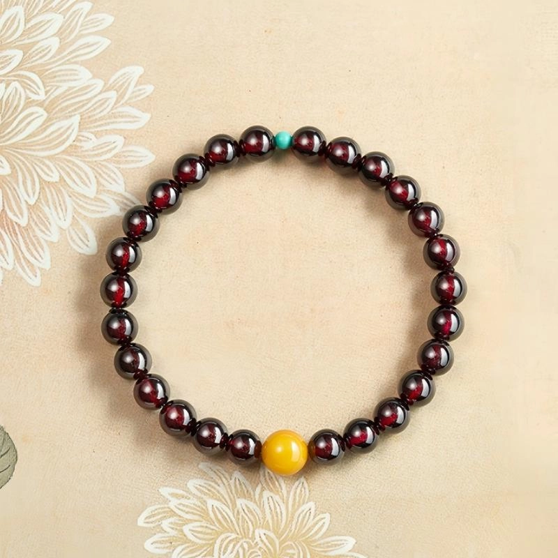 Garnet Bracelet with Amber (4) 6mm Garnet Bracelet with Amber & Turquoise - Image 8