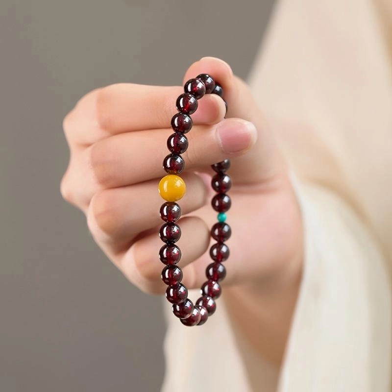 Garnet Bracelet with Amber (5) 6mm Garnet Bracelet with Amber & Turquoise - Image 2