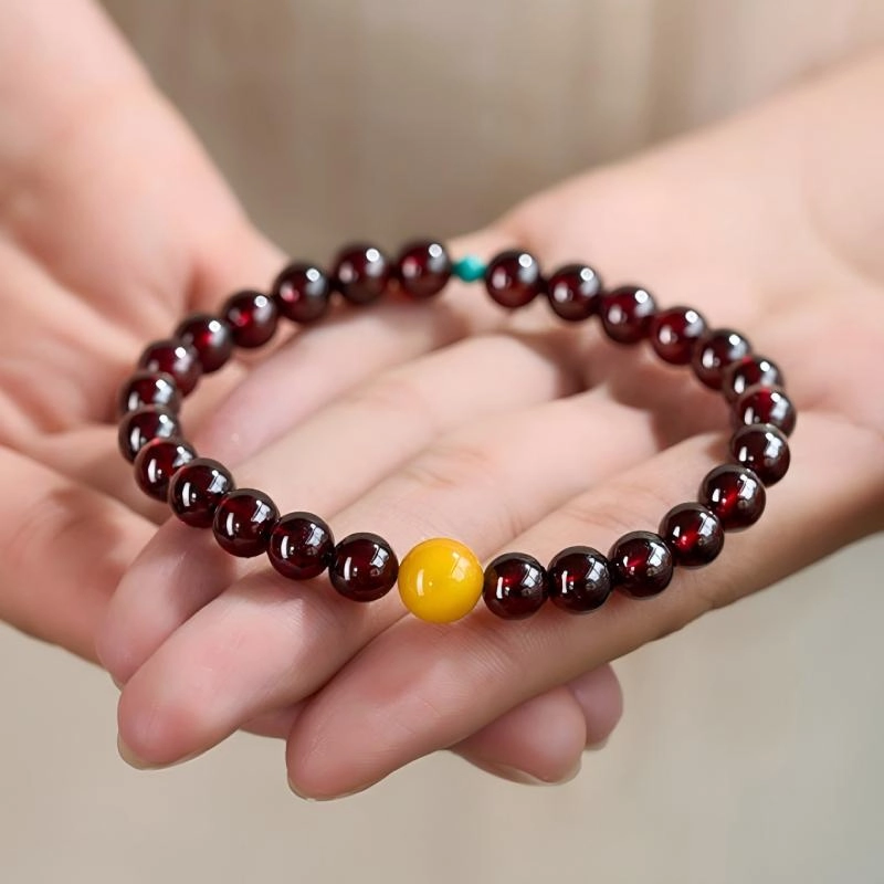 Garnet Bracelet with Amber (6) 6mm Garnet Bracelet with Amber & Turquoise - Image 4