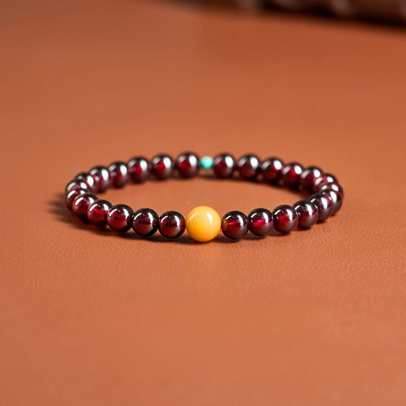 Garnet Bracelet with Amber (7) 6mm Garnet Bracelet with Amber & Turquoise - Image 1