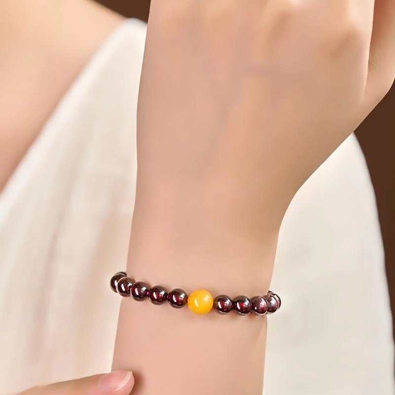 Garnet Bracelet with Amber (8) 6mm Garnet Bracelet with Amber & Turquoise - Image 3