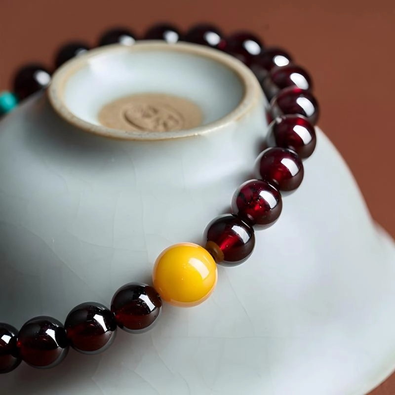 Garnet Bracelet with Amber (9) 6mm Garnet Bracelet with Amber & Turquoise - Image 5