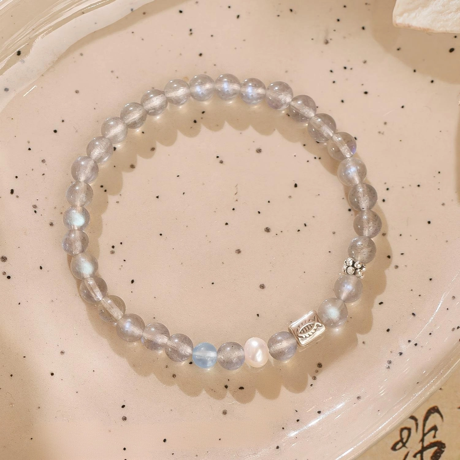 Natural Moonstone Bracelet (3) Natural Moonstone Bracelet with Aquamarine - Image 7