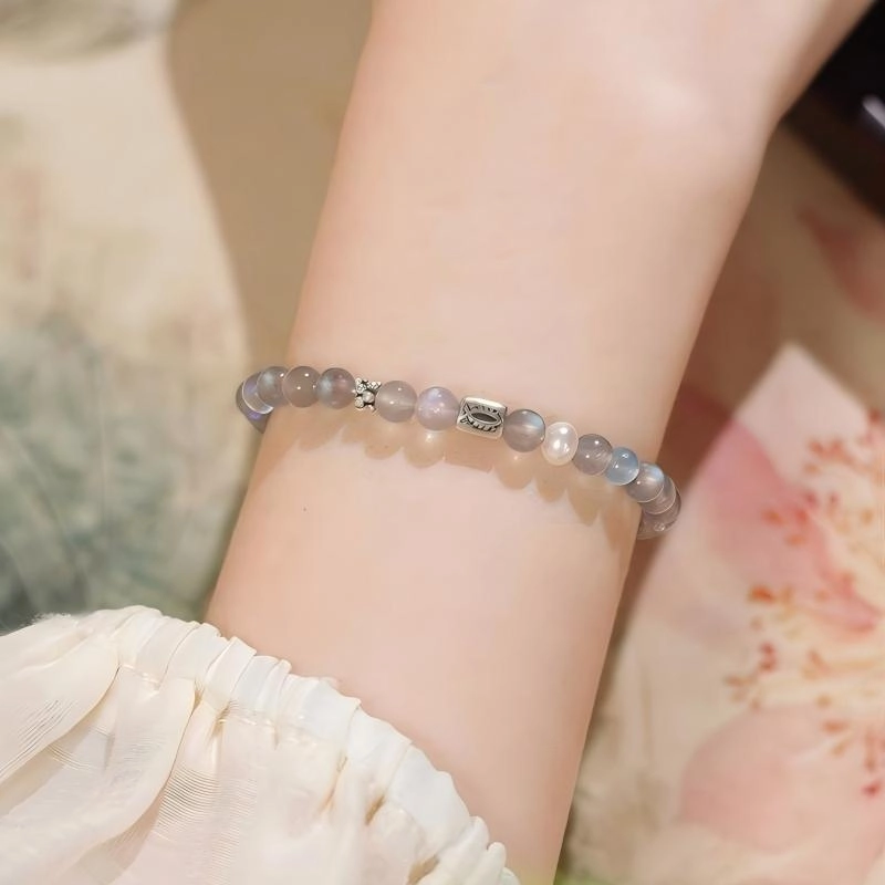 Natural Moonstone Bracelet (4) Natural Moonstone Bracelet with Aquamarine - Image 2