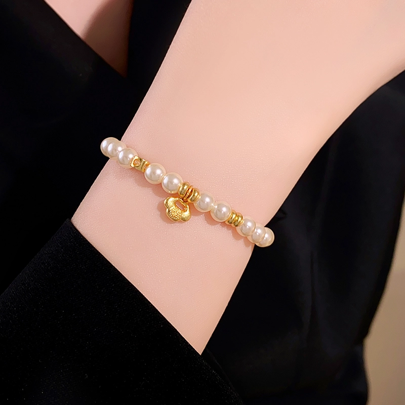 Pearl bracelet cloud (2) Pearl bracelet with silver-plated gold auspicious cloud pattern - Image 4