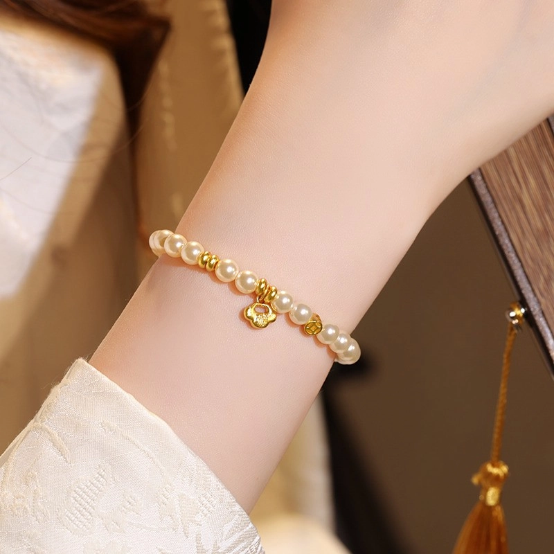 Pearl bracelet cloud (5) Pearl bracelet with silver-plated gold auspicious cloud pattern - Image 5