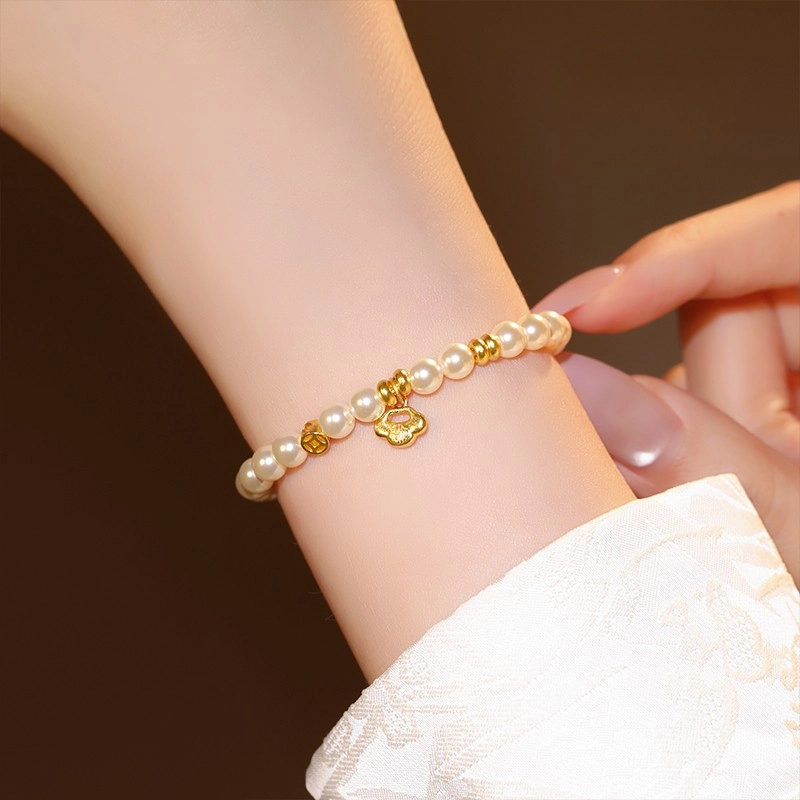 Pearl bracelet cloud (6) Pearl bracelet with silver-plated gold auspicious cloud pattern - Image 3