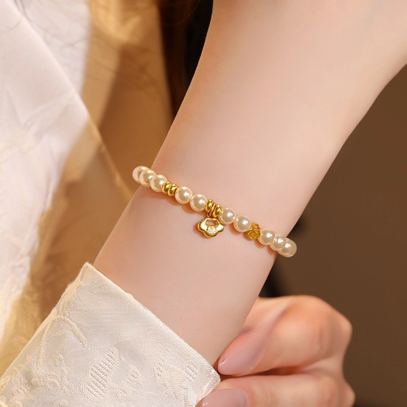 Pearl bracelet cloud (7) Pearl bracelet with silver-plated gold auspicious cloud pattern - Image 2