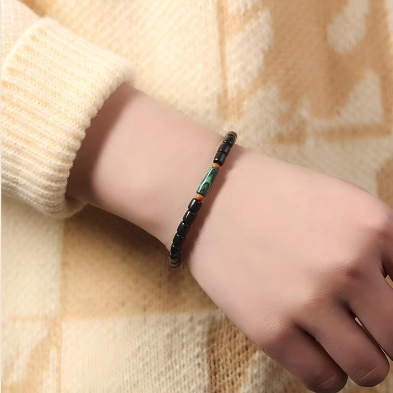 Precious Ebony Bracelet With 8mm Malachite (2) Precious Ebony Bracelet With 8mm Malachite - Image 3