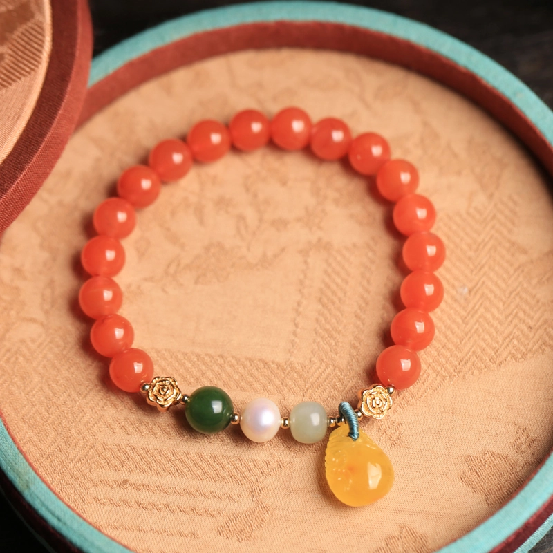 Red Agate Bracelet (1) Premium Red Agate Bracelet with Natural Amber - Image 6