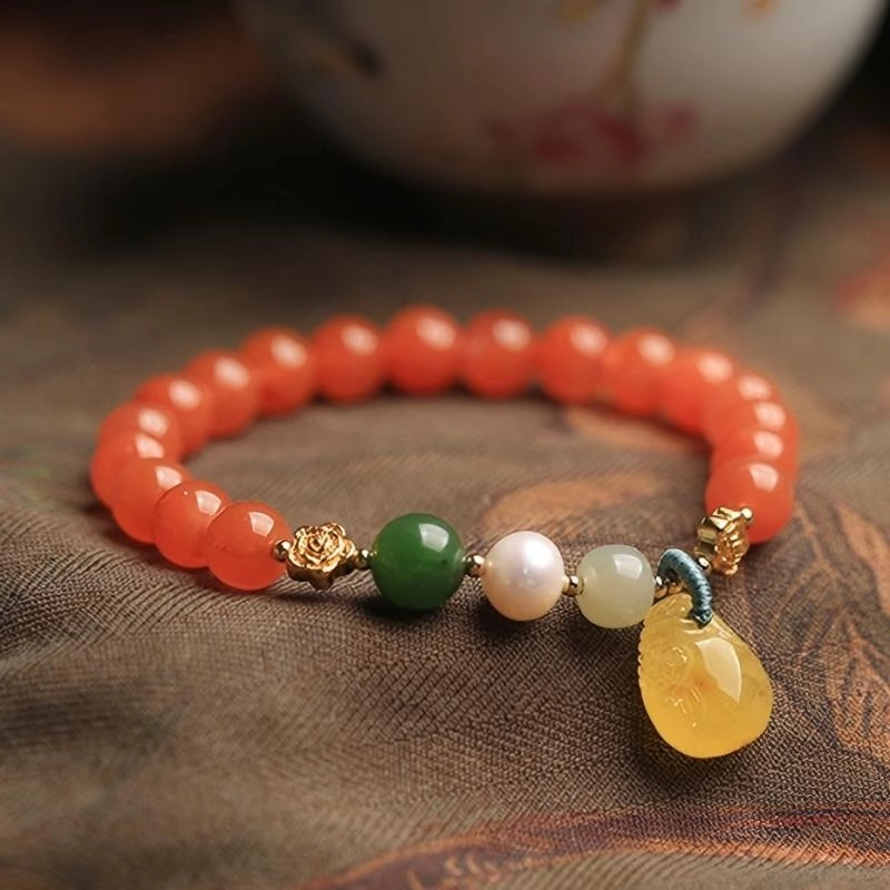 Red Agate Bracelet (2) Premium Red Agate Bracelet with Natural Amber - Image 1