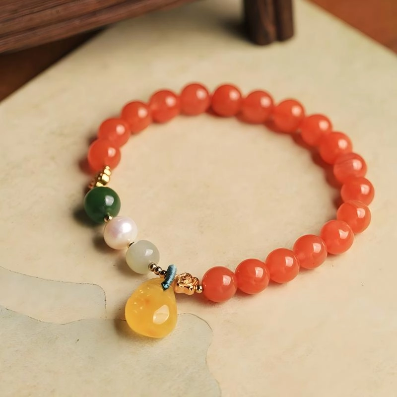 Red Agate Bracelet (3) Premium Red Agate Bracelet with Natural Amber - Image 7