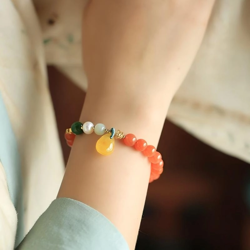 Red Agate Bracelet (4) Premium Red Agate Bracelet with Natural Amber - Image 2