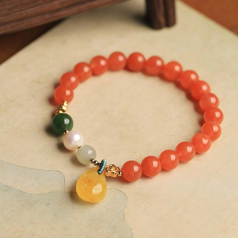 Red Agate Bracelet (5) Premium Red Agate Bracelet with Natural Amber - Image 5