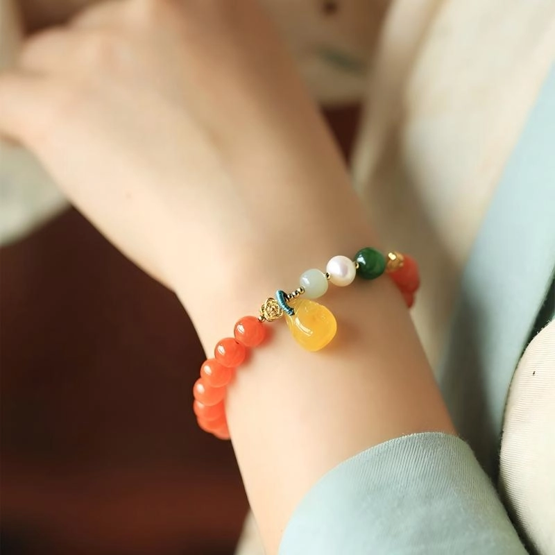 Red Agate Bracelet (6) Premium Red Agate Bracelet with Natural Amber - Image 4