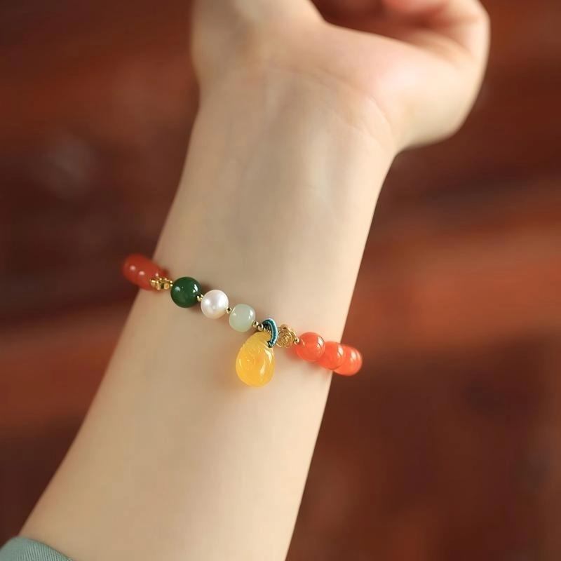 Red Agate Bracelet (7) Premium Red Agate Bracelet with Natural Amber - Image 3