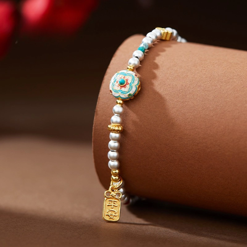 S03-2-1.jpg Enameled Agate & Turquoise Silver Bracelet - Image 4