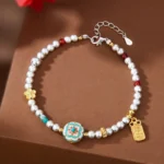 Enameled Agate & Turquoise Silver Bracelet - Image 5