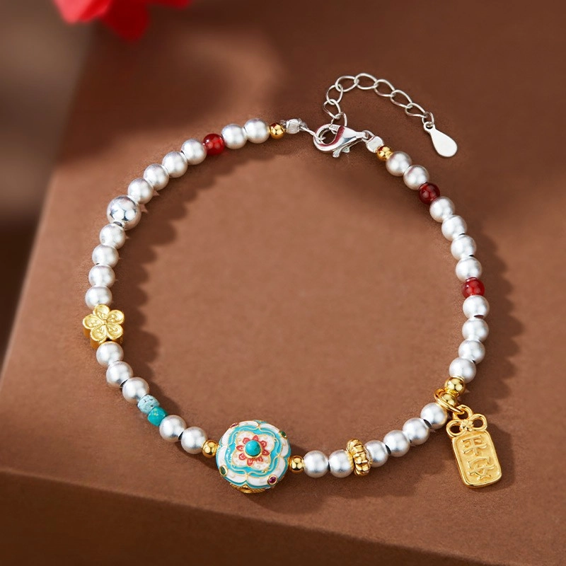 S03-4.jpg Enameled Agate & Turquoise Silver Bracelet - Image 5