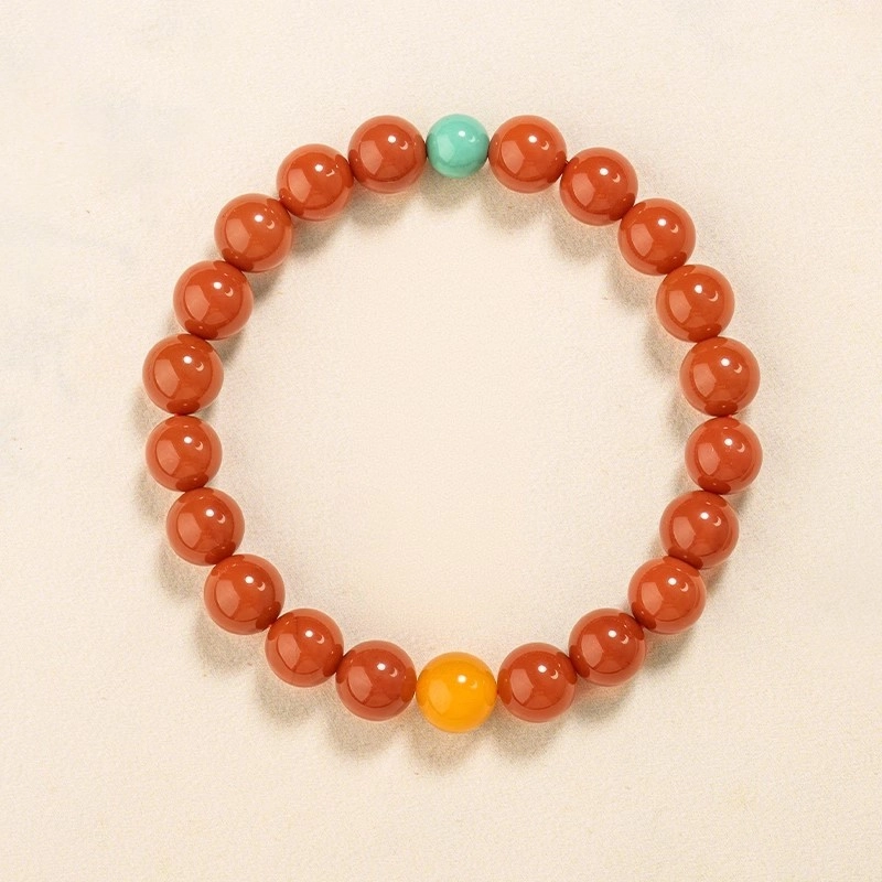 South Red Agate (5) 6mm South Red Agate Bracelet with Amber - Image 5