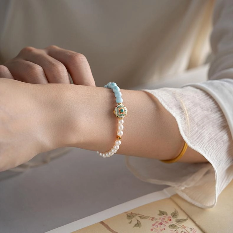 a926-2.jpg Pearl & Larimar Bracelet Enamel Craft - Image 2