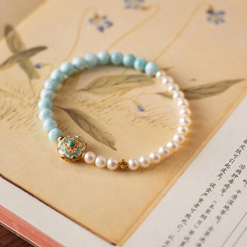a926-3.jpg Pearl & Larimar Bracelet Enamel Craft - Image 1