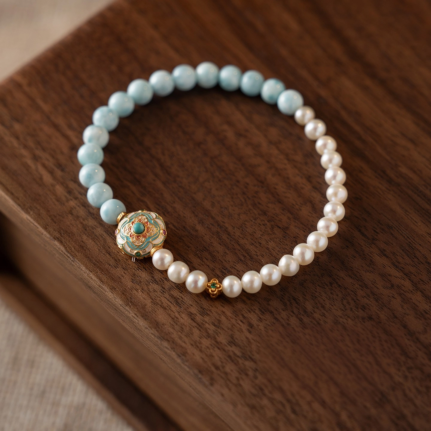 a926-5.jpg Pearl & Larimar Bracelet Enamel Craft - Image 3