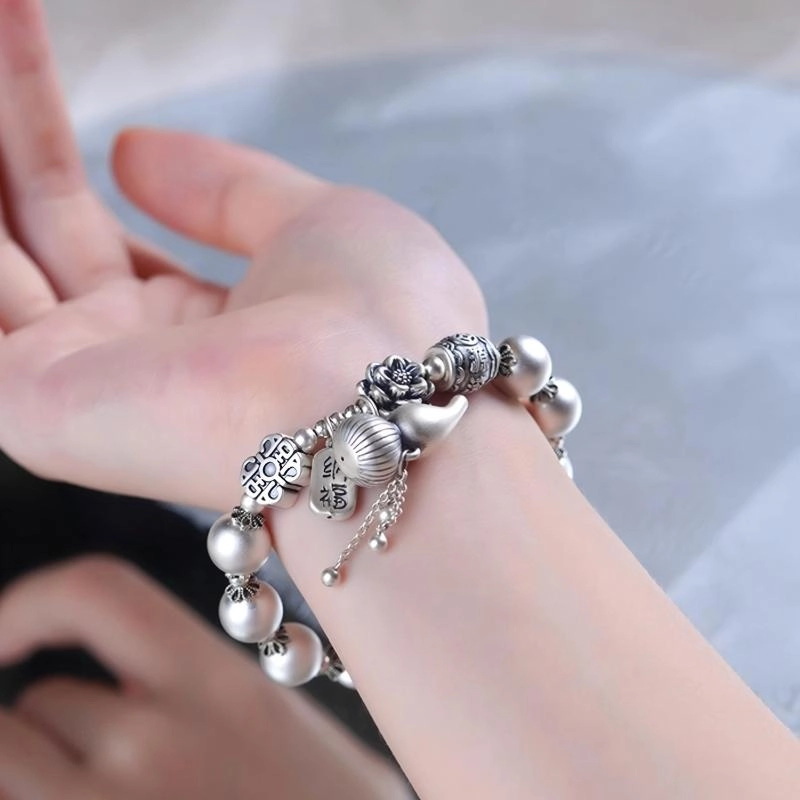 lotus Silver bracelet (2) Silver bracelet with lotus and gourd motifs - Image 3