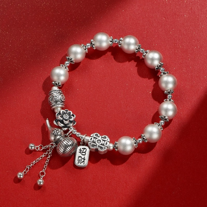 lotus Silver bracelet (3) Silver bracelet with lotus and gourd motifs - Image 4